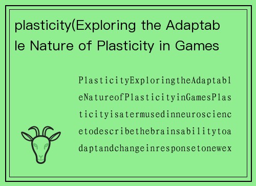 plasticity(Exploring the Adaptable Nature of Plasticity in Games)